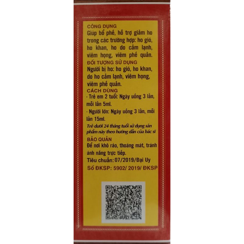 Siro Bổ Phế Đại uy giúp bổ phổi, giảm ho, lòng đờm,