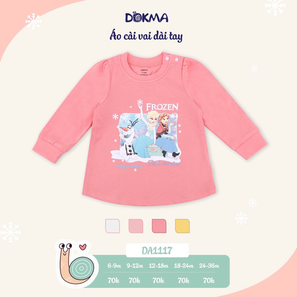 Dokma Áo dài tay cotton mỏng co giãn cho bé gái 9-36 tháng