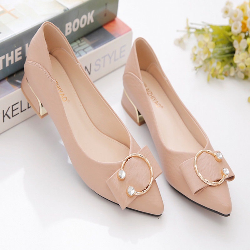 Giày Búp Bê Da Mềm Gót Thấp Mũi Nhọn Thời Trang Xuân Thu Sành Điệu Cho Nữ 2021