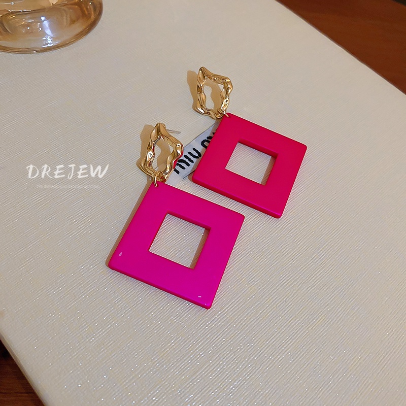 DREJEW Khuyên tai hình học màu bạc / hồng / đỏ phong cách thời trang cá tính