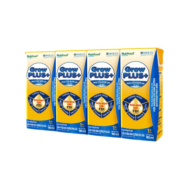 Lốc Sữa Bột Pha Sẵn GrowPlus+ Vàng Sữa Non ( 4 hộp x 180ml )