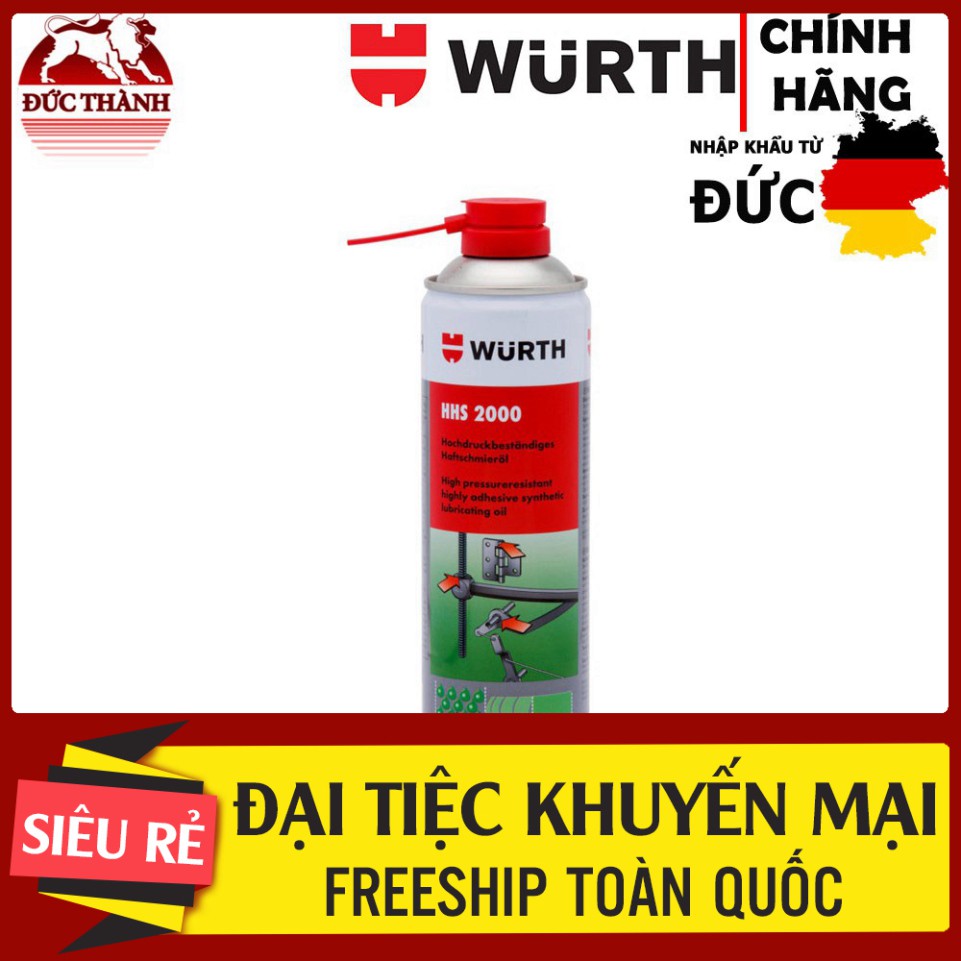 ( Hàng mới về ) Mỡ bò nước dạng xịt bôi trơn chịu nhiệt Wurth HHS 2000 500ml ducthanhauto MM222 MM222