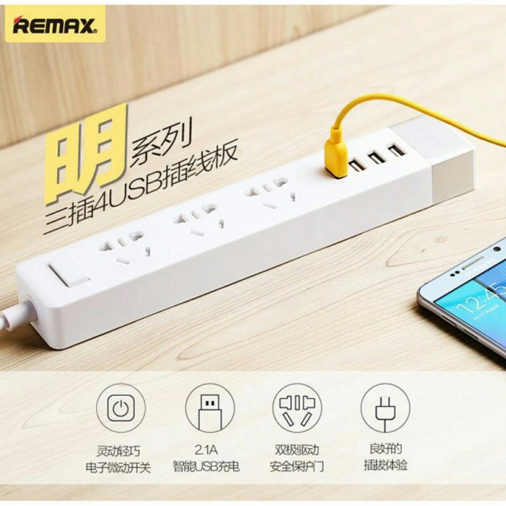 Ổ CẮM ĐIỆN REMAX RU-S2 Chính Hãng I 3 LỖ CẮM 4 CỔNG USB _ BH 6T