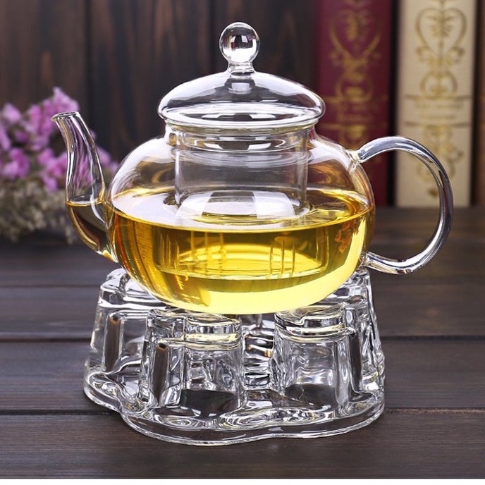 Bộ ấm pha trà, bình trà thuỷ tinh cao cấp chịu nhiệt- lõi lọc và đế nến-khay gỗ-dùng uống trà hoa,saffron -decor-quà Tết | BigBuy360 - bigbuy360.vn