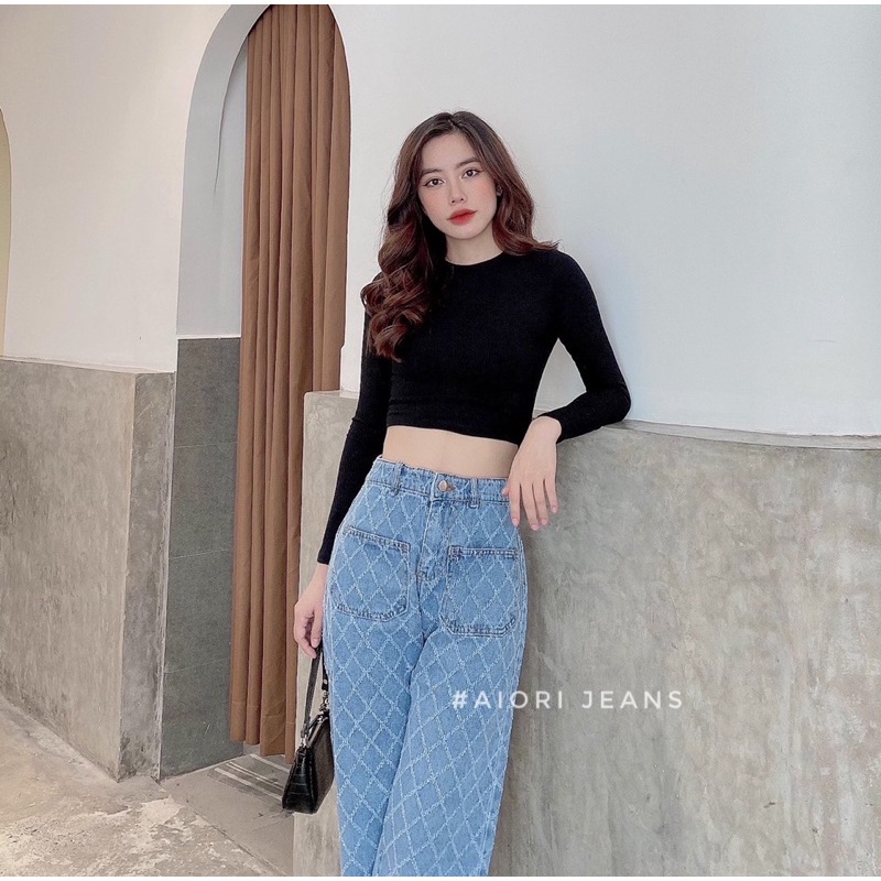 Quần Jeans Nữ [Hàng Cao Cấp] Jeans Lưng Cao Dáng Suông Ống Rộng Họa Tiết Caro Ulzzang Chất Bò Cao Cấp Vải Mềm Mịn