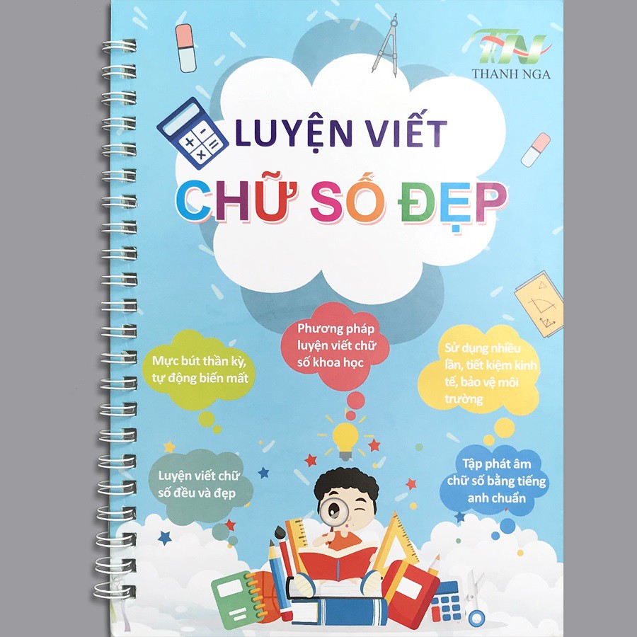 Bộ 3 quyển vở tập viết Luyện chữ Luyện nét Luyện số tặng kèm Bút viết mực tự bay tự xóa