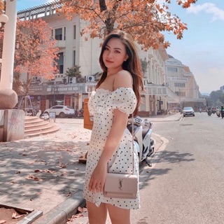 VÁY RỚT VAI TAY BỒNG CHẤM BI🛒