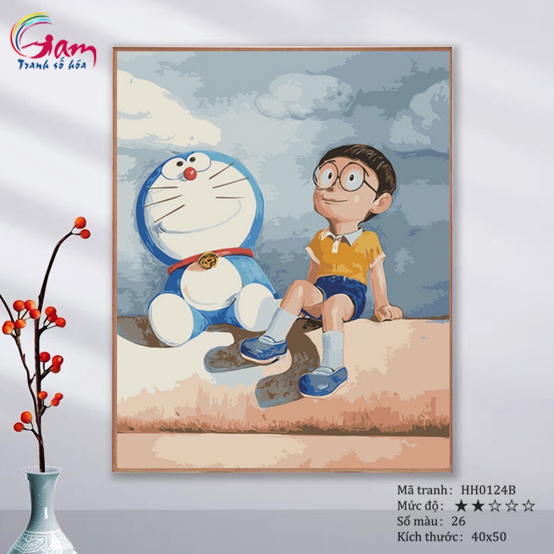 Tranh sơn dầu số hóa tự tô màu Gam mã HH0124B Tranh hoạt hình Anime Doremon và Nobita