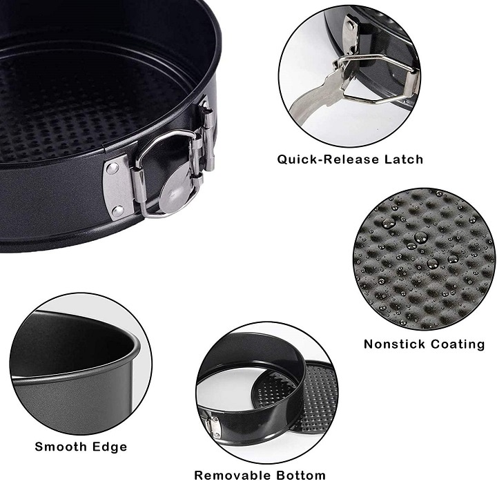 Khuôn Tròn Nướng Bánh Bông Lan Mousse Lạnh Dụng Cụ Làm Bánh Sinh Nhật Chống Dính Đế Rời Có Khóa 4 Inch Hình Tim Tròn