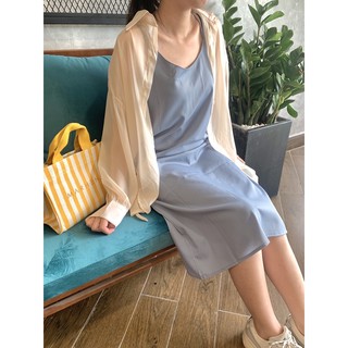 Đầm 2 dây dáng suông full màu freesize