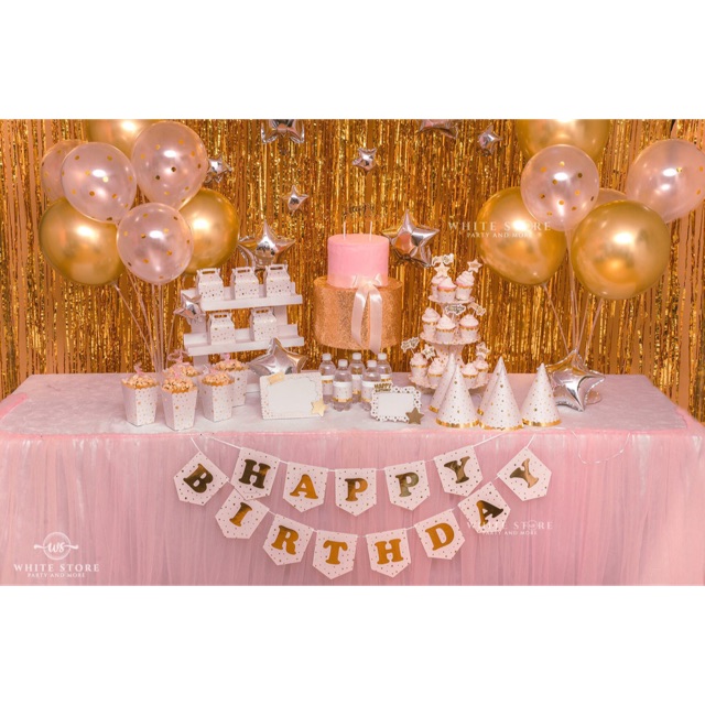 Set phụ kiện tông hồng gold sinh nhật bé gái