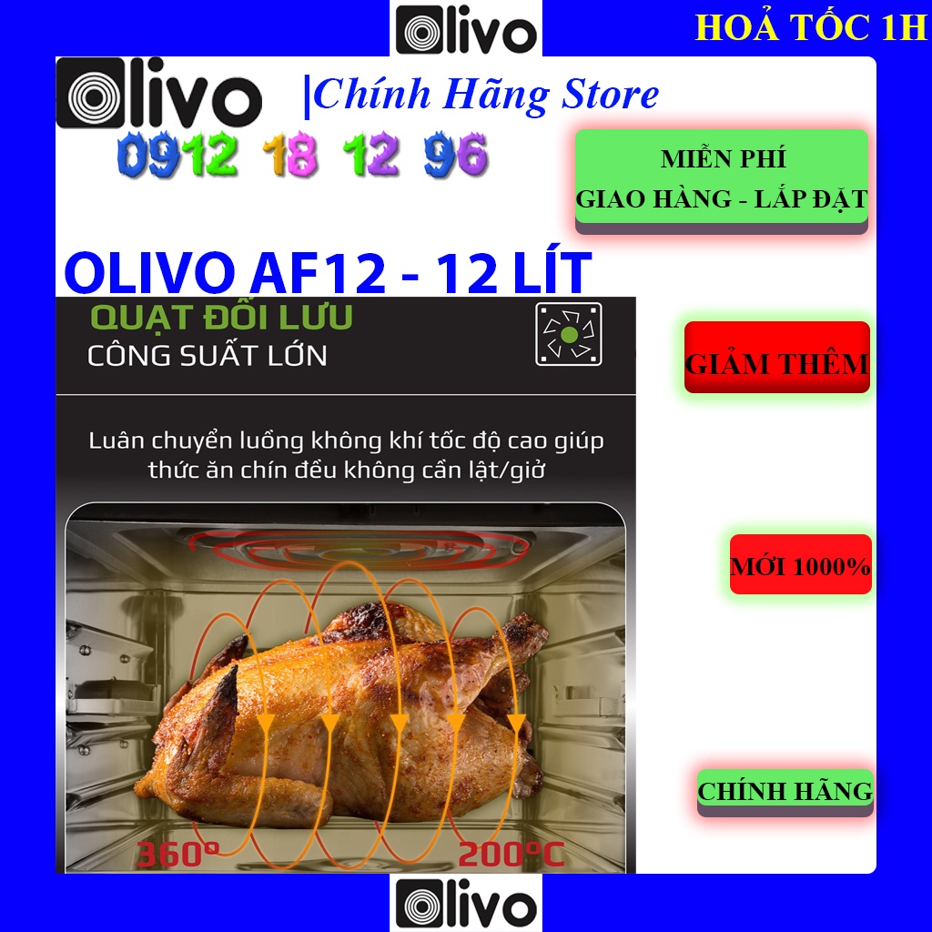 [Mã ELHA03 giảm 5% đơn 300K] [OLIVO AF12] Nồi Chiên Không Dầu OLIVO AF12, Bảo hành chính hãng 24 tháng, Thương Hiệu Mỹ.