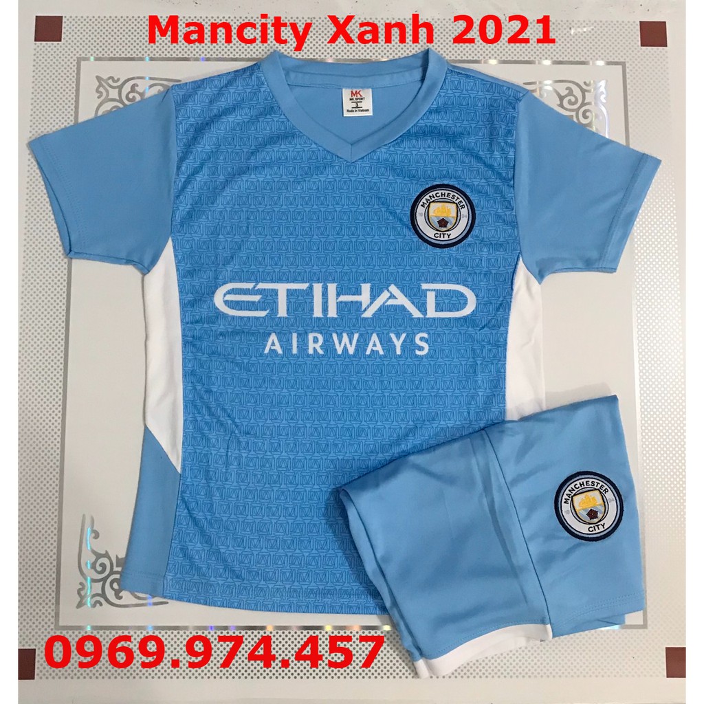 Bộ đá bóng trẻ em, người lớn Mancity xanh mùa giải mới 2021 - 2022 thun lạnh loại 1