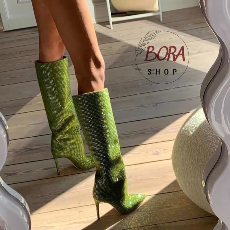 Boot cao gót nữ Ulzzang Hàn Quốc BORA SHOP mũi nhọn màu xanh order