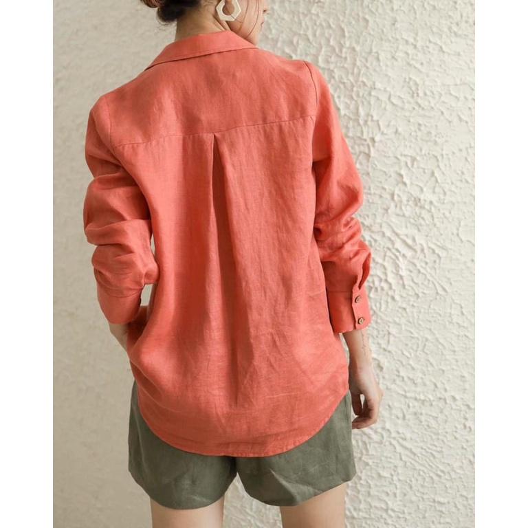 Áo sơ mi nữ dài tay form rộng Basic Linen tưng premium cao cấp