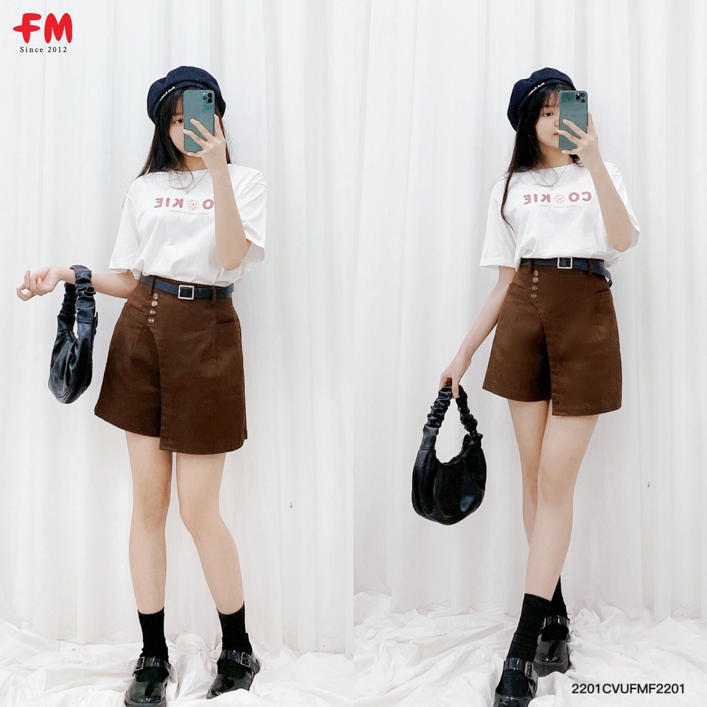 Quần short nữ FM Style đùi chất kaki xịn chuẩn form túi nắp sau bật lai thời trang năng động 2201CVUFMFF2201