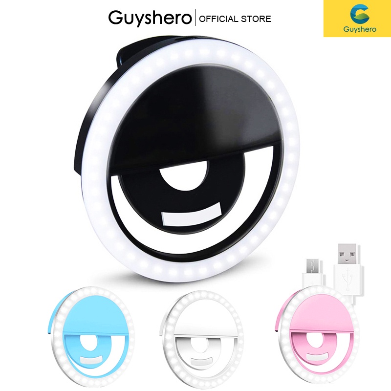 Guyshero Vòng đèn LED trợ sáng hỗ trợ chụp ảnh selfie điều chỉnh độ sáng được gắn điện thoại tiện lợi