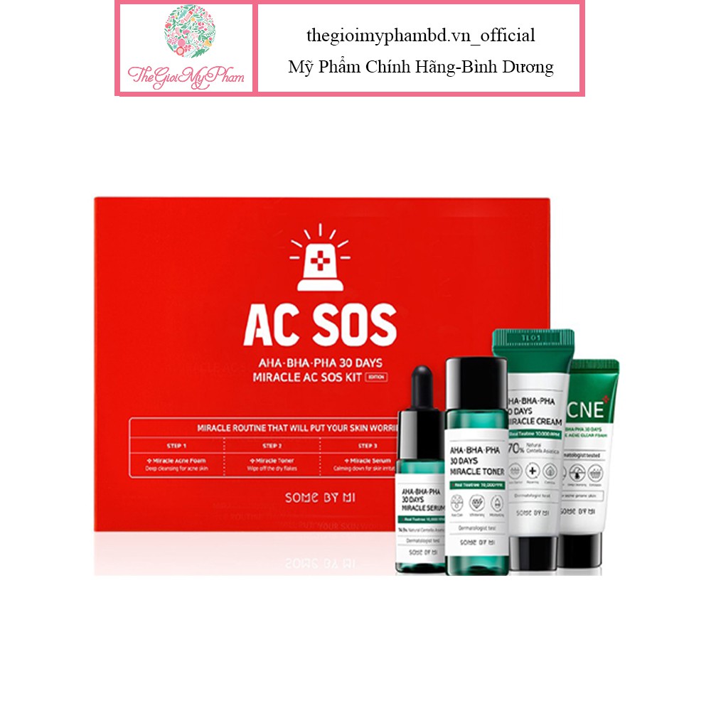 Bộ Dưỡng Da Giảm Mụn Some By Mi AHA-BHA-PHA 30 Days Miracle AC Sos Kit 4 Món Minisize