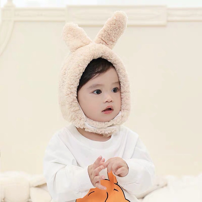 Mũ len lông cừu cho bé hình tai thỏ 2 lớp dày dặn (1-5 tuổi)