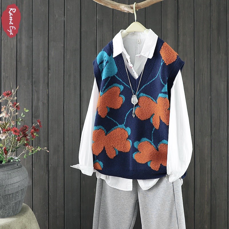 Áo Gile len nữ cổ v họa tiết hoa cam phong cách thời trang Unisex Hàn Quốc LADY SHOP M19HD | BigBuy360 - bigbuy360.vn