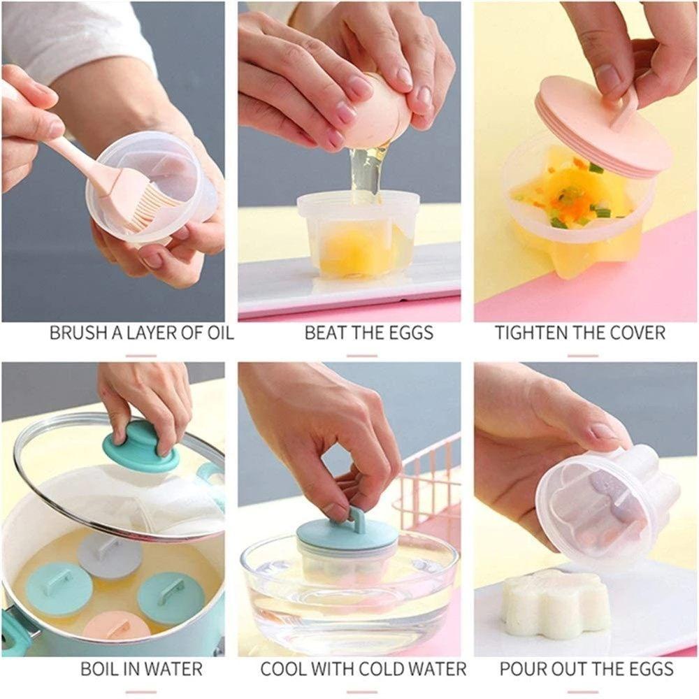 LEISURE Set 4 Khuôn Hấp Trứng Kèm Nắp Đậy Tiện Lợi