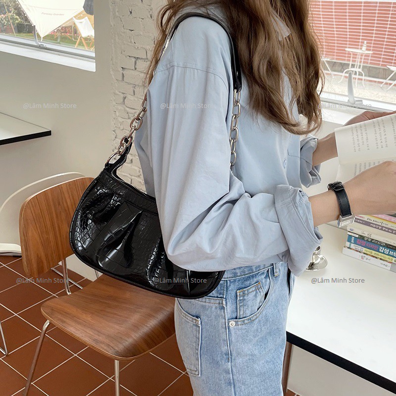 Túi Kẹp Nách Nữ Xách Tay Da Rắn Phối Xích HQ 501