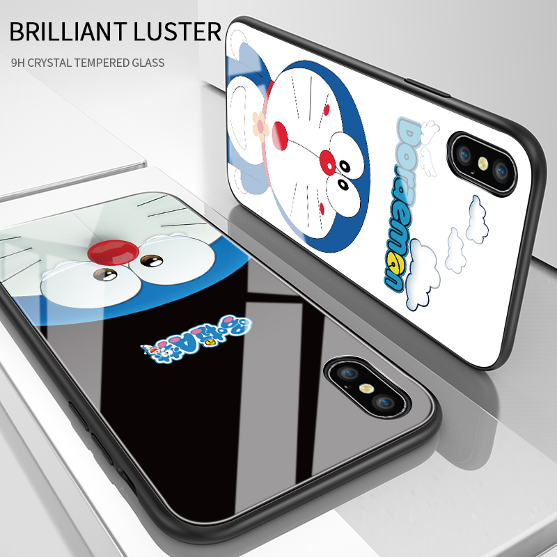 Ốp Điện Thoại Kính Cường Lực Bóng In Hình Mèo Doremon Hoạt Hình Sang Trọng Cho Samsung Galaxy A12 A42 5G A02S