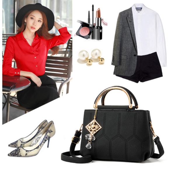 Hàng Có Sẵn QiDong beg Túi Xách Tote Đeo Vai Đi Chơi Thêu Mặt Dây Kim Loại Lớn Cho Nữ Sac Bols