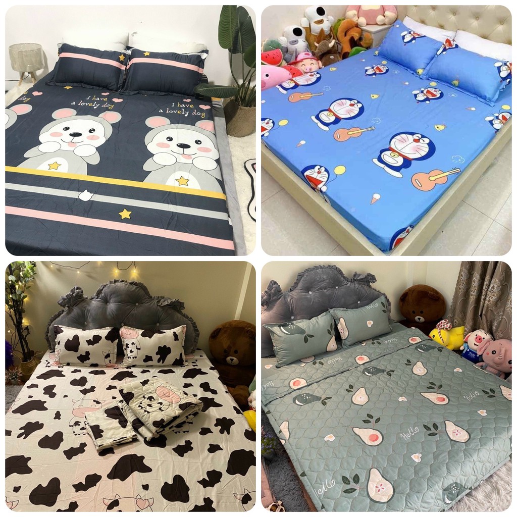 Bộ 3 món ga vỏ gối cotton poly cao cấp mùa hè đủ màu, full size