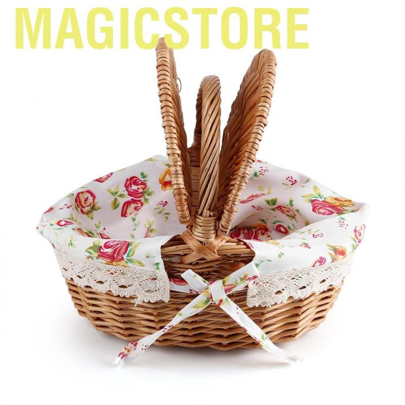 [Ready Stock] Magicstore Giỏ đựng đồ đi dã ngoại gắn nắp hai ngăn phủ vải in hoa dễ thương