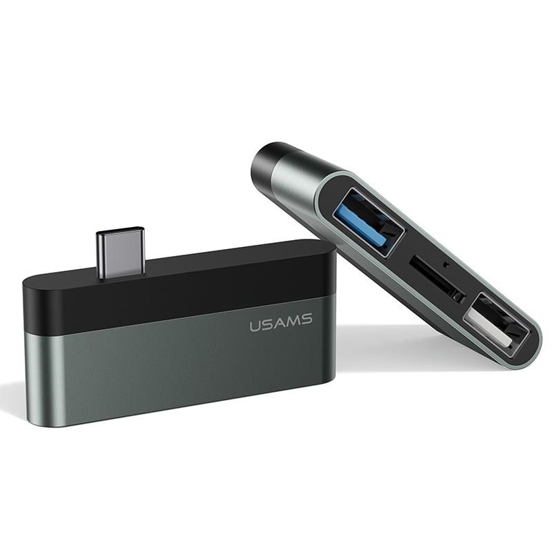 Hub Chuyển Đổi USAMS US-SJ463 Type-C Mini Sang 2 Cổng USB + Thẻ TF
