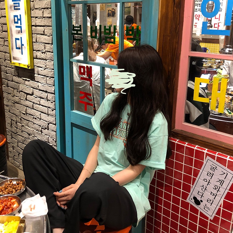 Áo thun tay ngắn cổ tròn dáng rộng in họa tiết phong cách Hàn Quốc trẻ trung dành cho nữ