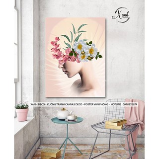 Tranh canvas CÔ GÁI VÀ HOA NỀN HỒNG HIỆN ĐẠI