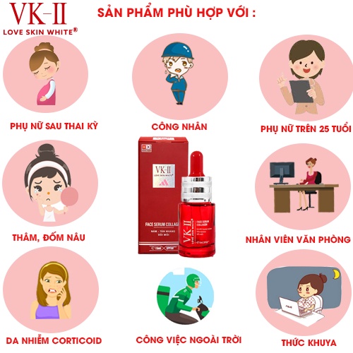 Tinh chất dưỡng da mờ nám, tàn nhang, đồi mồi VK-II Love Skin White Face Serum Collagen 15ml