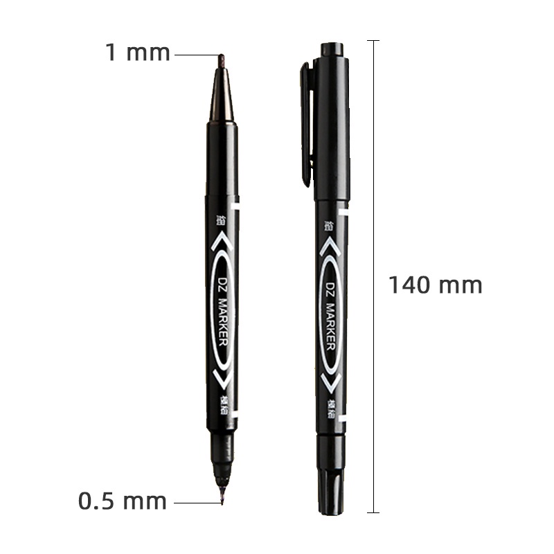 Bút lông viết hai đầu chống thấm nước màu đen/ xanh dương/đỏ 0.5/ 1.0mm