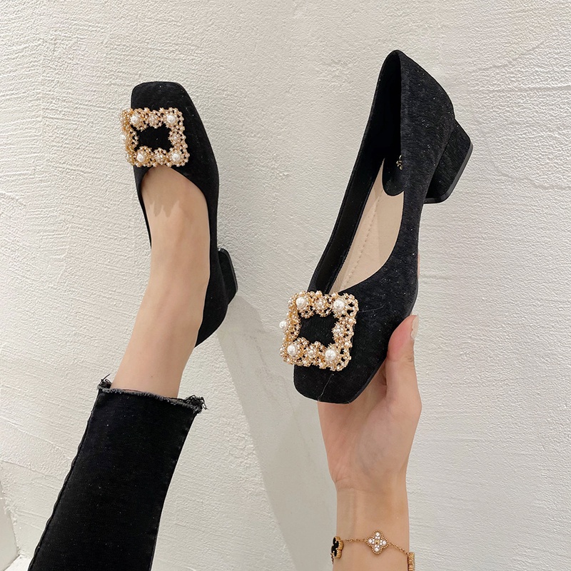 Giày Cao Gót 3Cm Đế Dày Mềm Mại Đính Đá Và Ngọc Trai Thời Trang Công Sở Cho Nữ