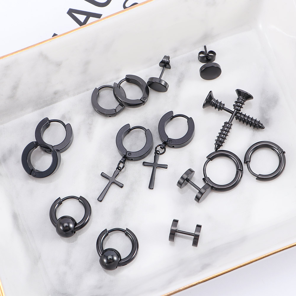 Bộ 8 đôi khuyên tai bằng thép không gỉ thời trang dành cho nam và nữ