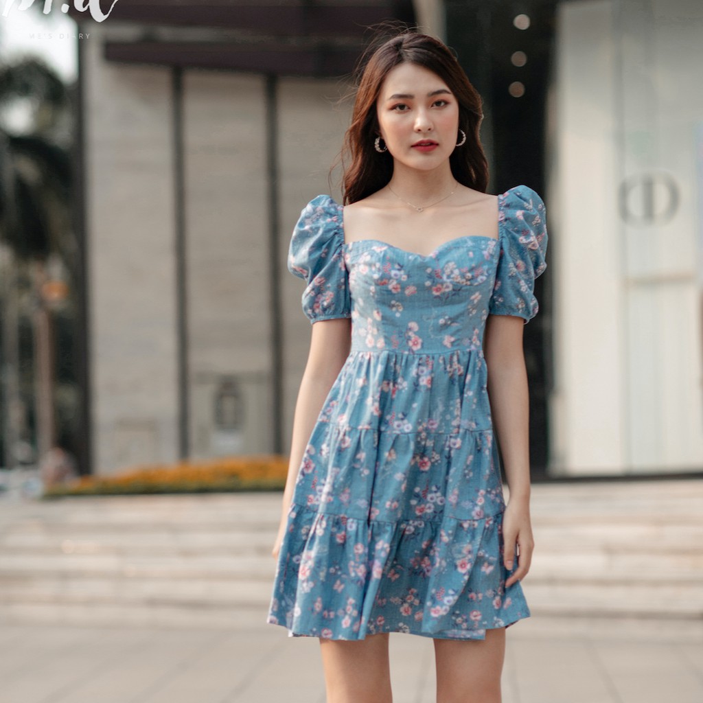 [Mã SKAMA06 giảm 8% tối đa 50K đơn 250K] Váy công chúa, vải thô Hàn Quốc, đầm hoa nhí, tay bồng, cổ vuông Me's Diary | BigBuy360 - bigbuy360.vn