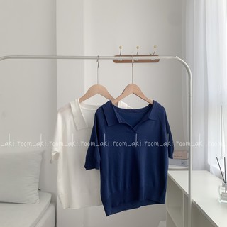 Áo len mỏng trơn cổ bẻ cộc tay