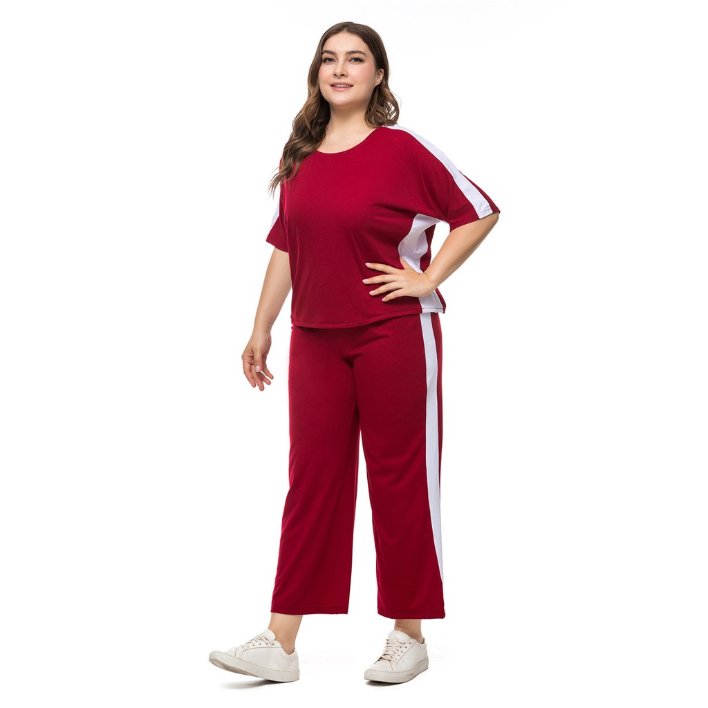 Bộ Đồ Thể Thao Áo Thun + Quần Ống Rộng Phong Cách Âu Mỹ Mới Size Lớn 3xl ~ 6xl