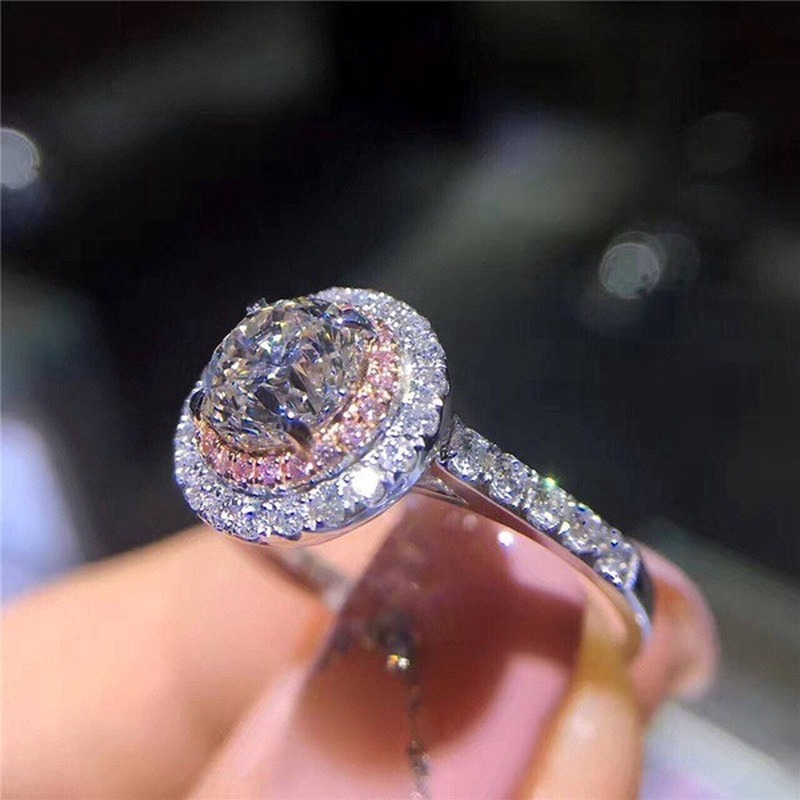 Mới Nhẫn Khảm Hồng Đính Hoa Hồng Vàng