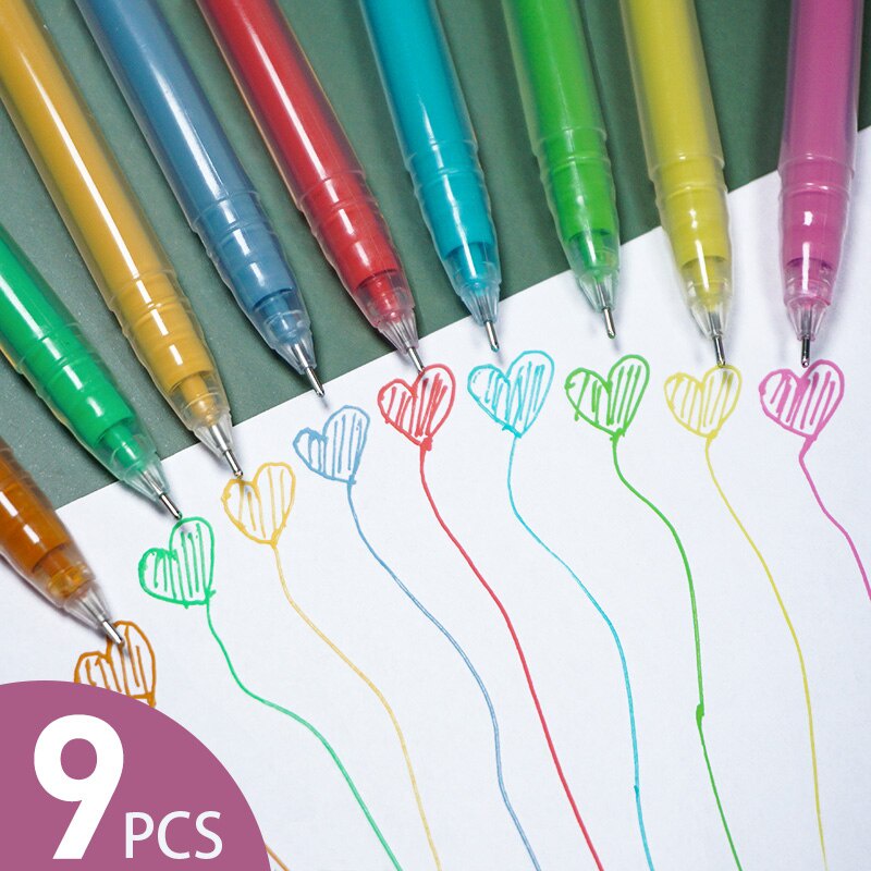 Set 9 bút mực gel nhiều màu sắc kích thước ngòi 0.5mm làm quà tặng văn phòng/trường học tiện dụng