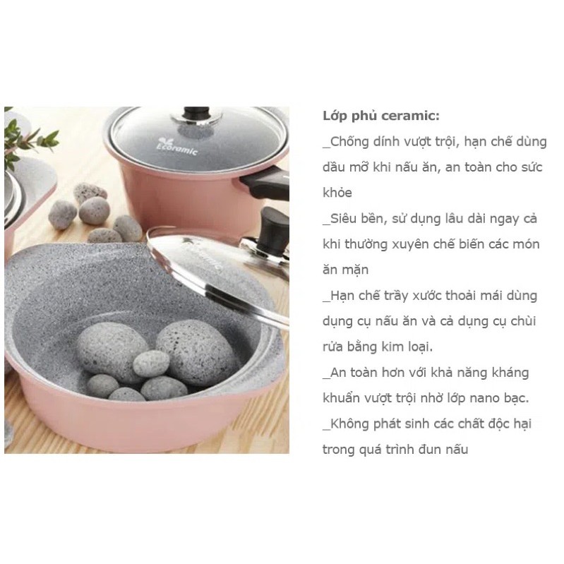 Nồi ceramic cao cấp thương hiệu Ecoramic 22cm- NK Hàn Quốc