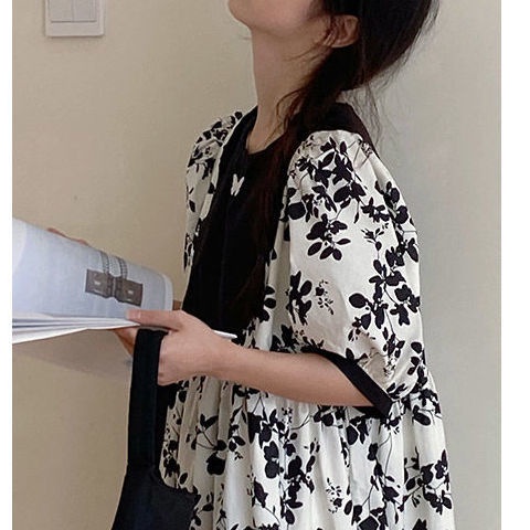 Đầm Hoa Tay Phồng Dáng Rộng Thời Trang Hàn Quốc Xinh Xắn