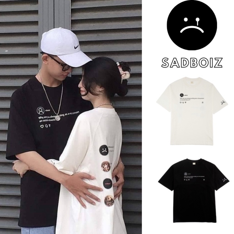 [Tặng kèm quà] Áo Phông Form Rộng Sadboiz Áo Thun Unisex Nam Nữ Form Rộng Tay Lỡ 3158 Oversize Basic Trắng Đen