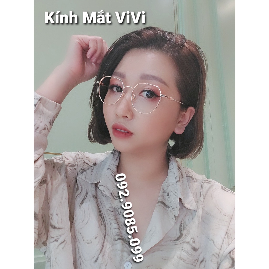 Gọng kính cận nam nữ hàn quốc dáng oval V2063 chất liệu kim loại, nhận cắt cận viễn loạn Kính mắt ViVi