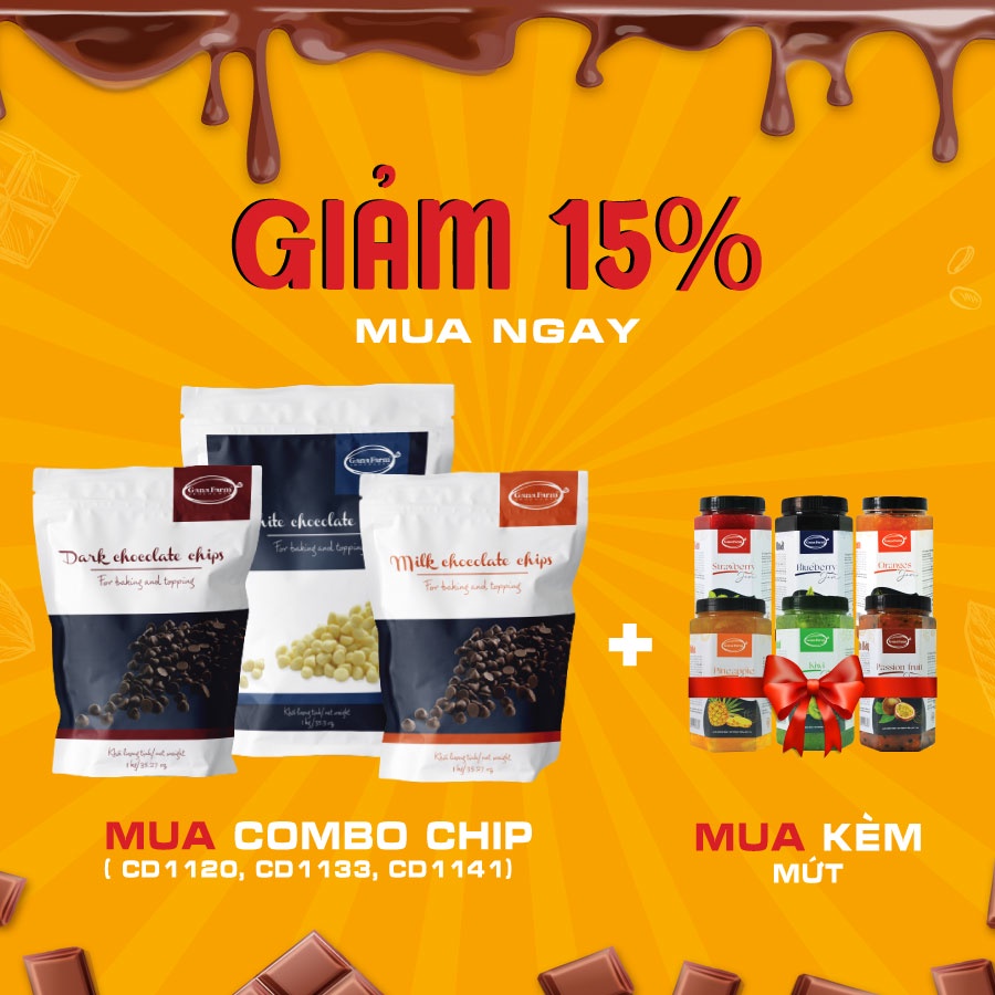 Combo 2 Socola Chip Trắng Cao Cấp GANAFARM Túi Zip 1kg Dạng Viên Nhỏ Dùng Để Trang Trí Bánh Kẹo - CD1133