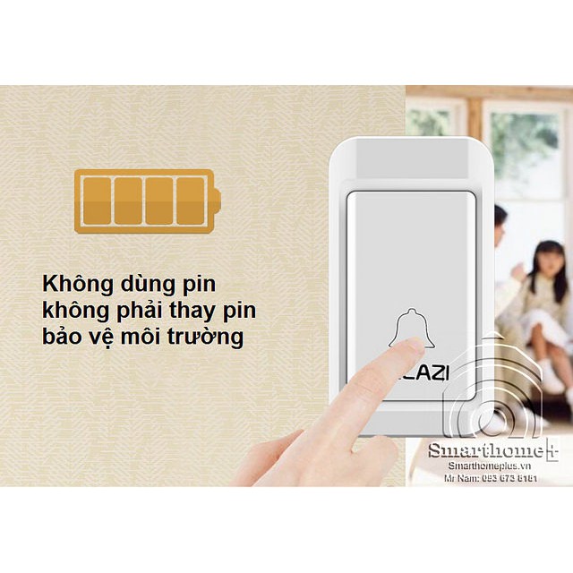 Chuông Cửa Không Dây Không Pin 1 Nút Bấm 2 Loa Chuông Cacazi SHP-CA2