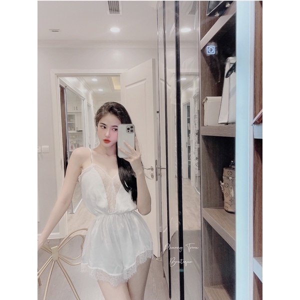 Jumsuit lụa pha ren