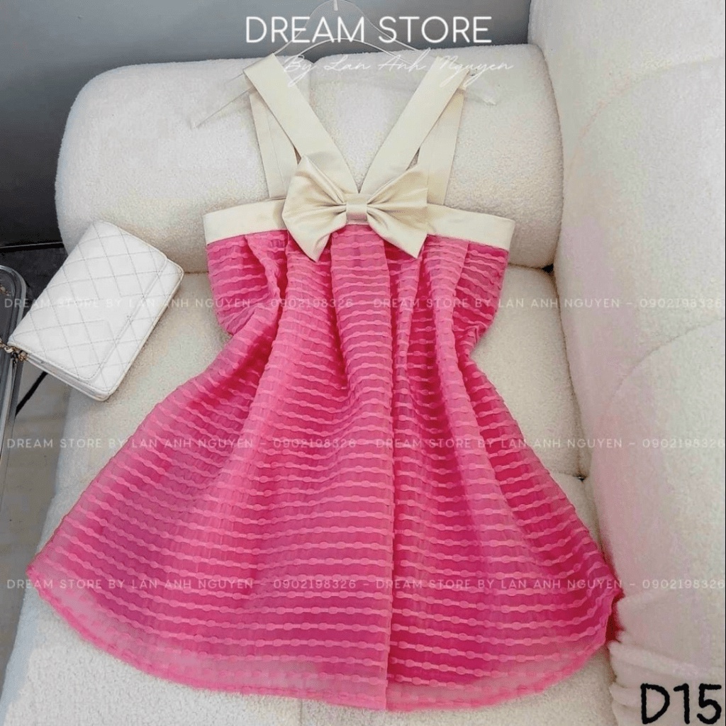 (Free ship) Mẫu Đầm Thiết Kế HOT Trend -- Đầm Xô Hột Nữ Hai Dây Chéo Cổ Có Nơ Áo Siêu Dễ Thương UP HHP Fashion